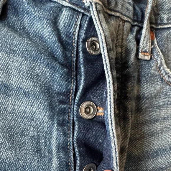 Madewell 25 The Dadjean Short Castlewood Wash Blue Denim Distressed Button Fly - Picture 4 of 13